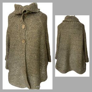 Kessler Knit Sweater Cape M L Tan Brown Poncho Women's Cowl Neck Sequin Pullover